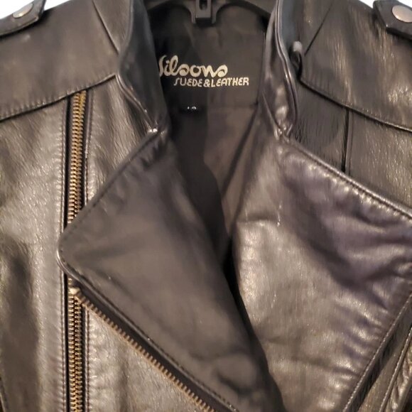 Vintage 80s 90s Wilsons Black Leather Cropped Biker Punk Moto Jacket Sz M - Picture 4 of 16